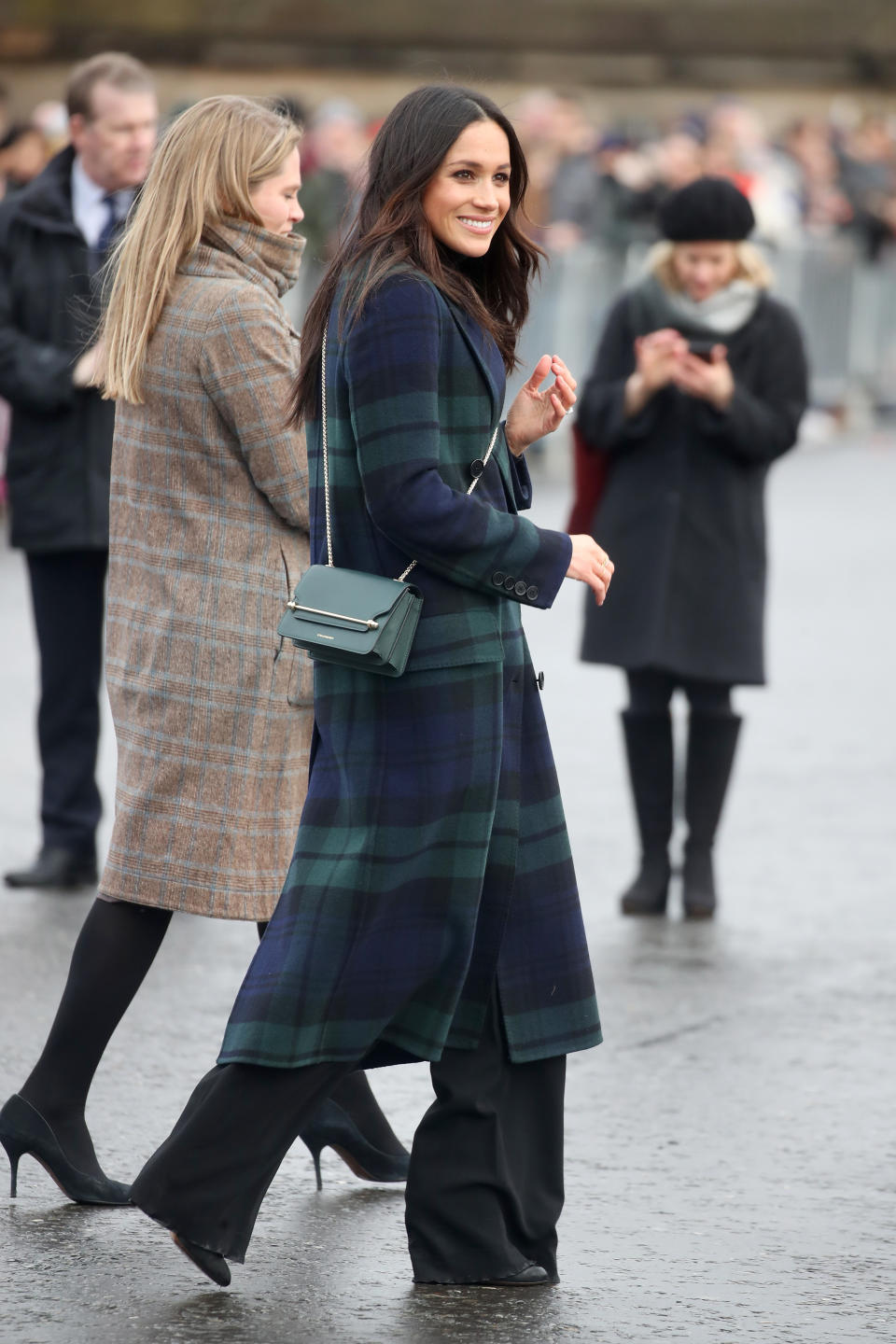 Meghan Markle with the Strathberry bag at Edinburgh Castle on February 13, 2018.