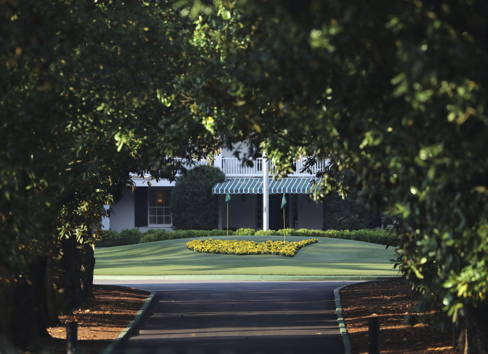 Augusta National Golf Club is shown on what would've been the first practice round for the Masters, Monday, April 6, 2020, in Augusta, Ga. They are cities defined by their signature sporting events. When you hear Augusta, you instantly think of the Masters. When Omaha comes up, it’s often in the same breath with the College World Series. For these cities and others, the shutdown caused by the coronavirus pandemic is an especially tough blow.(Curtis Compton/Atlanta Journal-Constitution via AP)