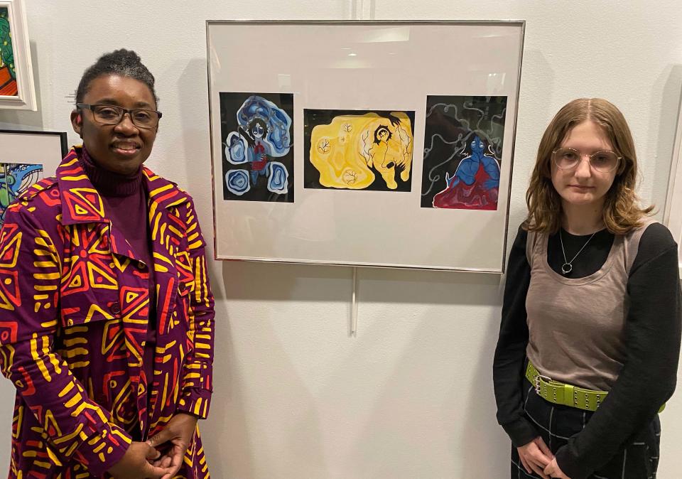 Marilyn Proctor-Givens with one of her students, Lainey Strickland, at the Winterfest Youth Art Exhibition running through Feb. 13, 2024.