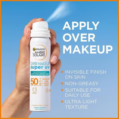 Take a massive 50% off this Garnier SPF50 that you can spray on top of your makeup.