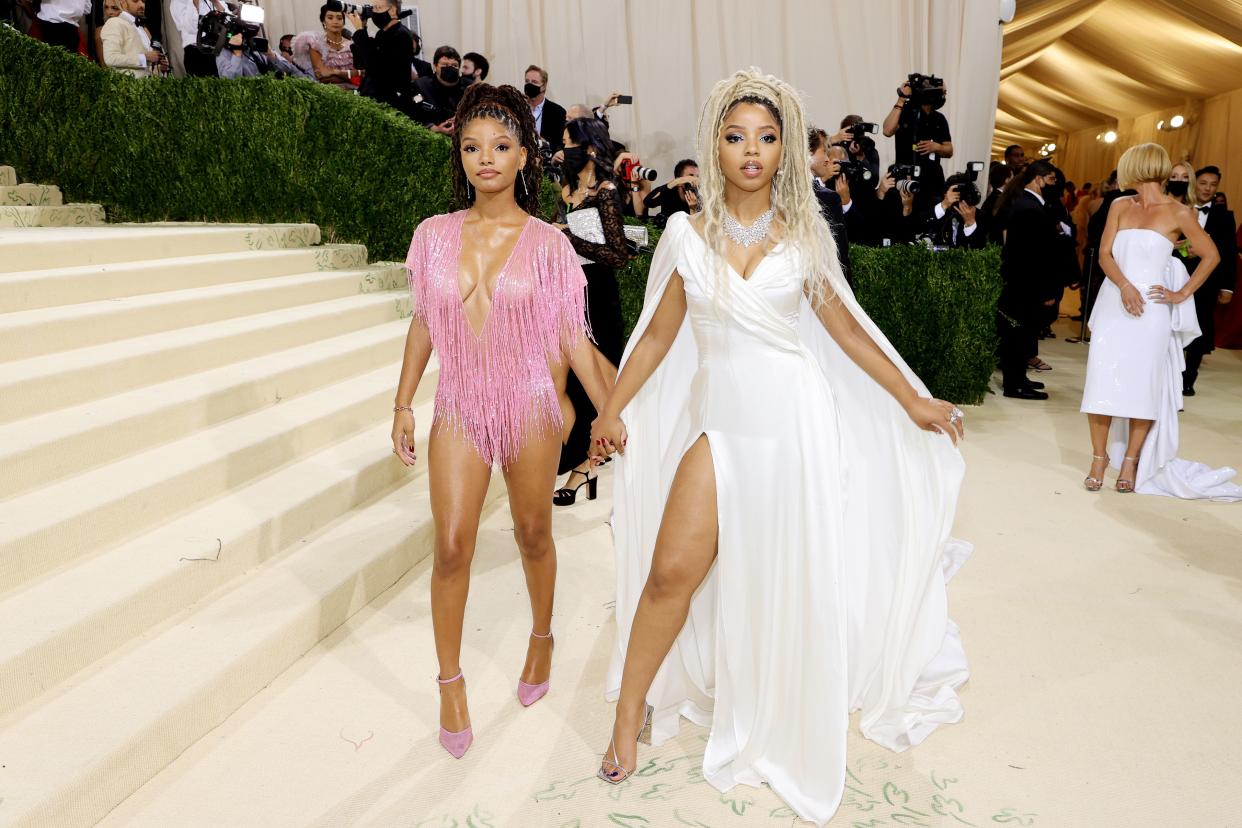 Chloe Bailey and Halle Bailey attend The 2021 Met Gala Celebrating In America: A Lexicon Of Fashion at Metropolitan Museum of Art on Sept. 13, 2021 in New York.