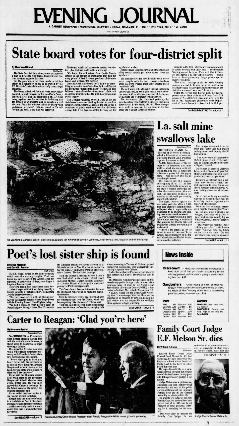 Front page of the Evening Journal from Nov. 21, 1980.