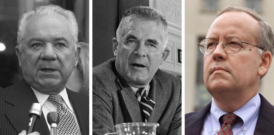 From left to right: Watergate special prosecutor Leon Jaworski, his predecessor Archibald Cox, and Whitewater independent counsel Kenneth Starr.
