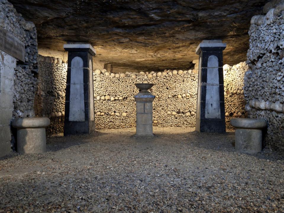 Catacombs burials in Paris France beneath the city.