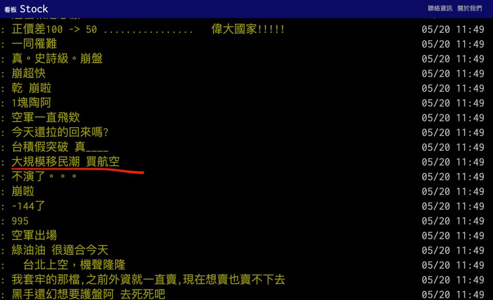 股民ptt討論航空股。圖/取材自Ptt