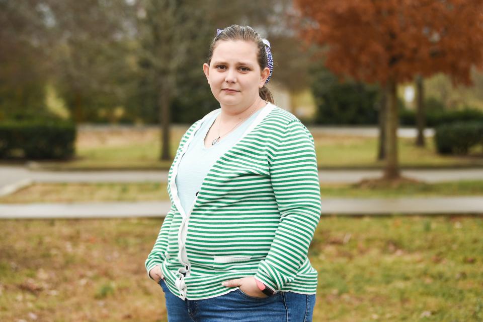 Rachel Fulton poses for a photo at Lakeshore Park in West Knoxville, Saturday, Jan. 6, 2024. She was forced to leave Tennessee last fall for an abortion after her doctor diagnosed fetal complications the couple feared would threaten Rachel's health. Rachel Fulton and three other women have now joined a lawsuit against Tennessee, arguing the state's near-total abortion ban has endangered women as doctors refuse to perform abortions for fear of prosecution.