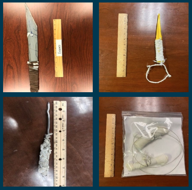 Examples of makeshift weapons and contraband found at various federal prison facilities. / Credit: Justice Department