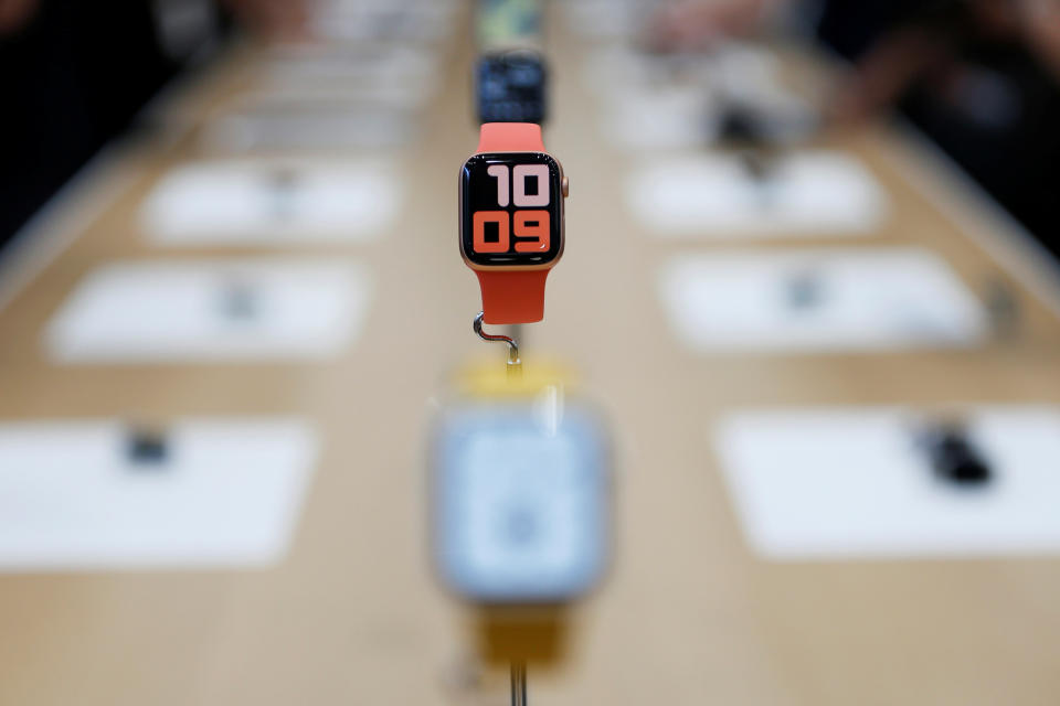 An Apple Watch Series 5 is seen on display in the demonstration area during a launch event at their headquarters in Cupertino, California, U.S. September 10, 2019. REUTERS/Stephen Lam