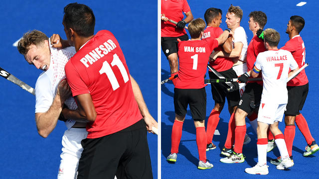 The Commonwealth Games were rocked by an ugly brawl between England and Canada in the men's hockey. Pictures: Getty Images