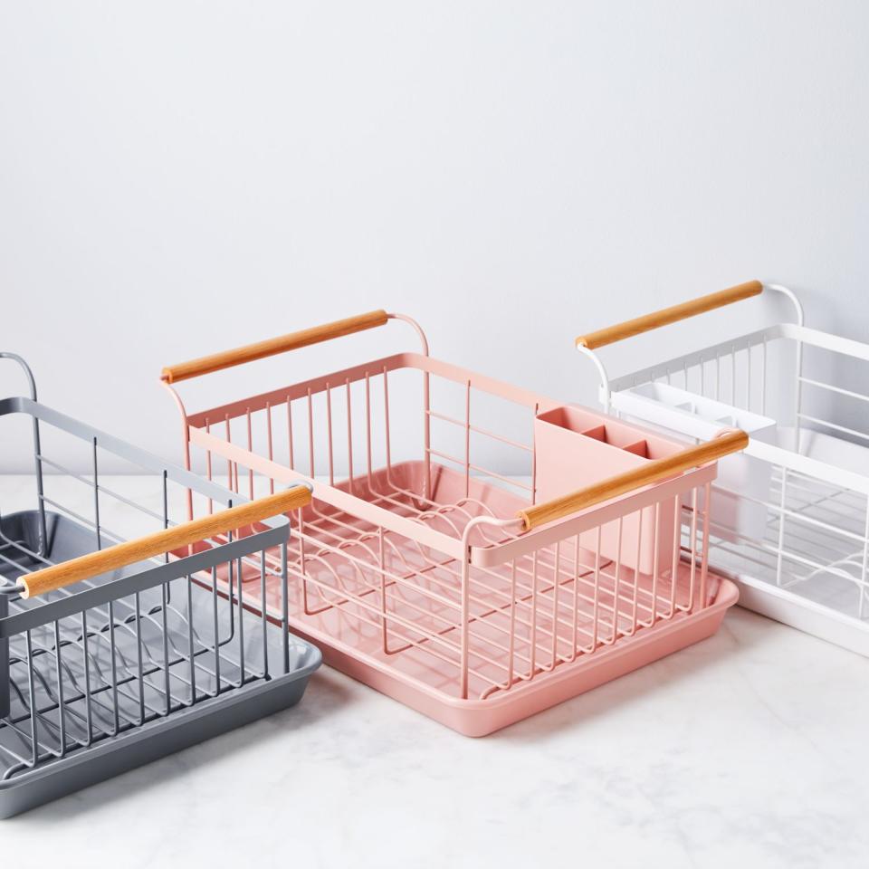 2) Wood-Handled Dish Rack