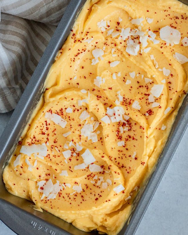 <p>A vegan chili lime mango sorbet recipe that is creamy, tangy, sweet and spicy all at once. The perfect summertime recipe made with fresh lime, coconut, and chili spices.</p><p><strong>Get the Ninja Creami recipe: <a href="https://plantbasedrdblog.com/2021/05/chili-lime-mango-sorbet-recipe/" rel="nofollow noopener" target="_blank" data-ylk="slk:Chili Lime Mango Sorbet;elm:context_link;itc:0;sec:content-canvas" class="link ">Chili Lime Mango Sorbet</a></strong></p>