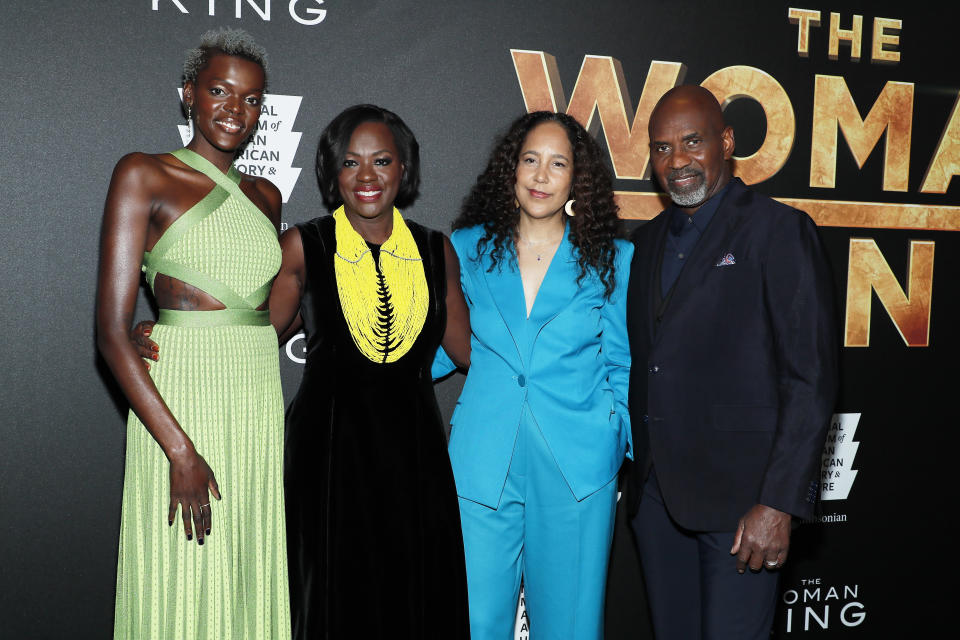 WASHINGTON, DC - SEPTEMBER 15: Sheila Atim, Viola Davis, Gina Prince-Bythewood and Julius Tennon attend THE WOMAN KING Special Screening at the National Museum of African American History and Culture on September 15, 2022 in Washington, DC. (Photo by Paul Morigi/Getty Images for Sony Pictures Entertainment)