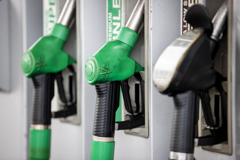 GO Petrol Station in Belfast, where the owners have displayed a sign notifying customers that the pumps are disinfected regularly to combat Covid-19, after Prime Minister Boris Johnson has put the UK in lockdown to help curb the spread of the coronavirus. (Photo by Liam McBurney/PA Images via Getty Images)