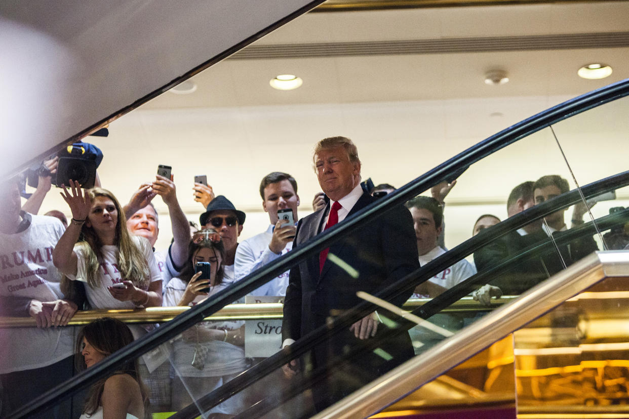 Business mogul Donald Trump arrives at a press event where he announced his candidacy for the U.S. presidency at Trump Tower on June 16, 2015 in New York City. Trump is the 12th Republican who has announced running for the White House. (Photo: Christopher Gregory/Getty Images)