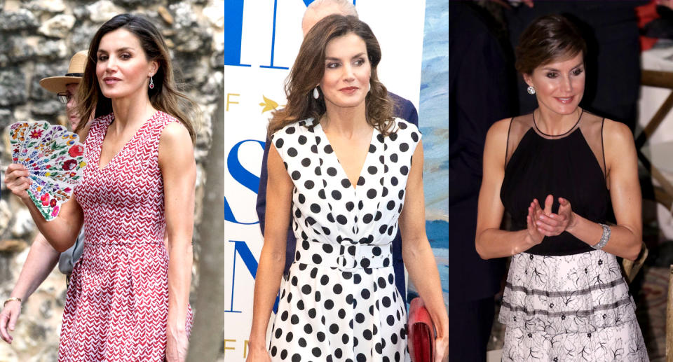 Queen Letizia wore several designer dresses while in San Antonio. (Photos: Getty Images/<span>ZIPI/EPA-EFE/REX/</span><span>Shutterstock</span>)