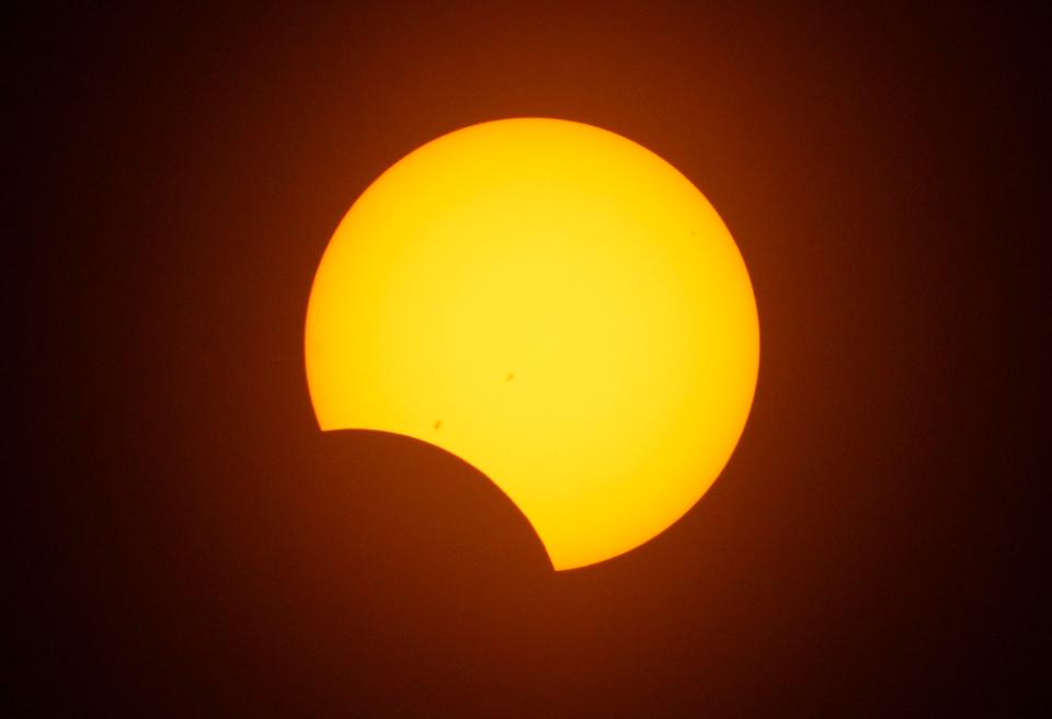 Progression of the solar eclipse seen in the southwestern and northwestern United States on Saturday, Oct. 14, 2023.