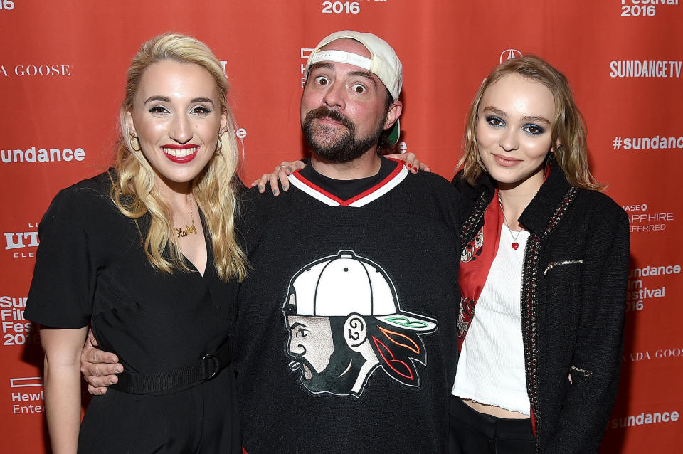 Harley Quinn Smith, director Kevin Smith and Lily-Rose Depp attend the 'Yoga Hosers' premiere at Sundance on Jan. 24, 2016 in Park City, Utah. (Photo: George Pimentel via Getty Images)