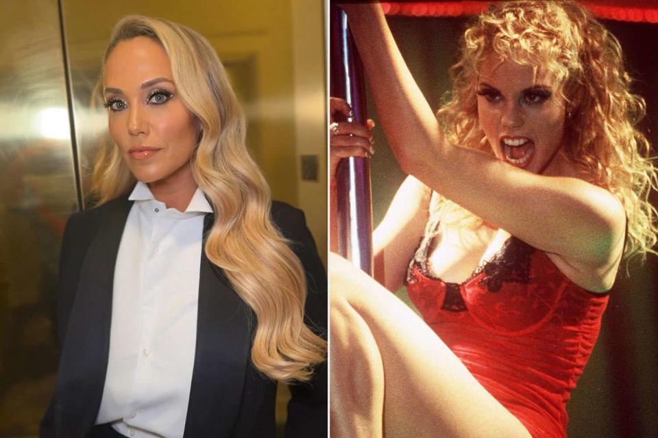 <p>clayton hawkins/instagram; getty</p> Elizabeth Berkley nods to her "Showgirls" glam for special screening of the 1995 film