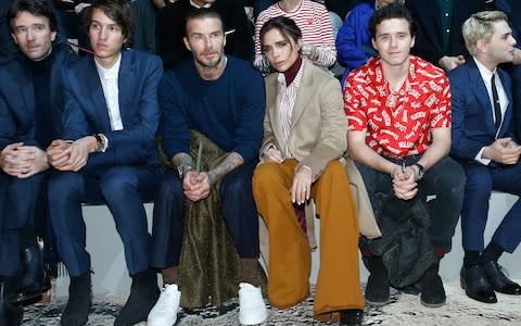 David Victoria Brooklyn Beckham Louis Vuitton Paris men's fashion week - Credit: Rindoff Petroff/Getty Images