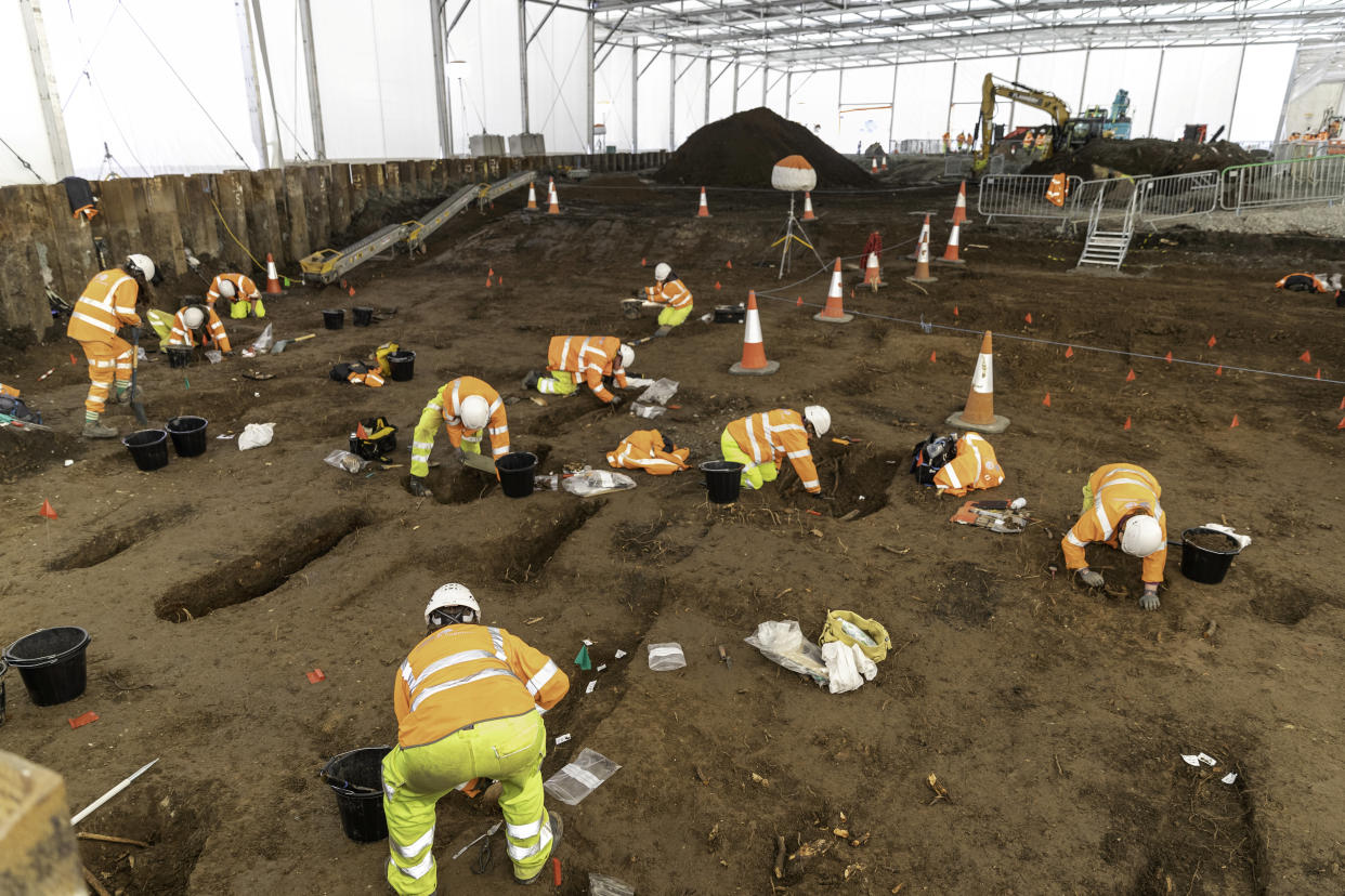 Workers on the A63 are helping to excavate the site. 