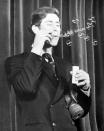 The Prince of Wales playing the role of a weatherman in a sketch during rehearsals for the Dryden Society's Trinity College revue in February 1970. (PA Images)