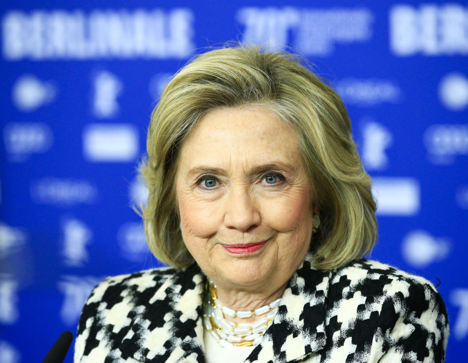 BERLIN, GERMANY - FEBRUARY 25: Former U.S. Secretary of State Hillary Clinton attends a press conference of the movie "Hillary" during the 70th Berlinale International Film Festival on February 25, 2020 in Berlin, Germany. (Photo by Abdulhamid Hosbas/Anadolu Agency via Getty Images)