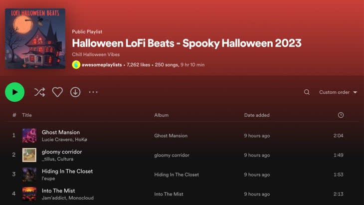 Spooky Halloween playlist from Spotify