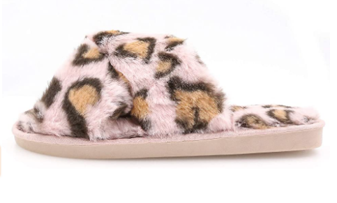 Topgalaxy.Z Fuzzy Slippers in pink leopard