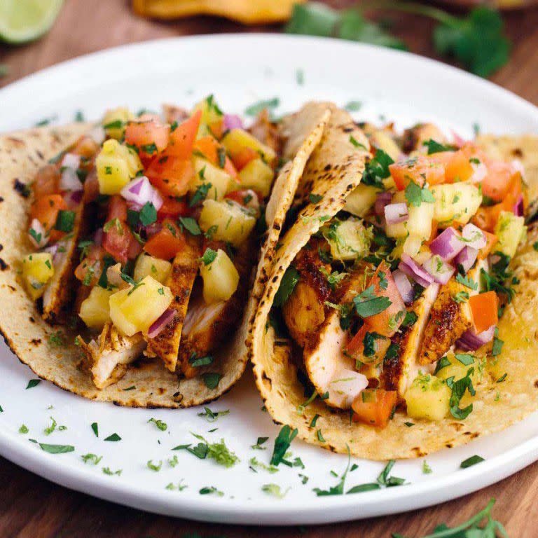 <p>Whip up a restaurant-quality <a rel="nofollow noopener" href="http://www.redbookmag.com/food-recipes/entertaining/advice/g129/easy-party-recipes/" target="_blank" data-ylk="slk:Mexican dish;elm:context_link;itc:0;sec:content-canvas" class="link ">Mexican dish</a> just in time for #TacoTuesday. The trick for flavorful tacos is to infuse the chicken with tons of flavor, done here using a dry spice blend.</p><p><strong>Get the recipe at <a rel="nofollow noopener" href="http://www.jessicagavin.com/blackened-chicken-tacos-pineapple-salsa/" target="_blank" data-ylk="slk:Jessica Gavin;elm:context_link;itc:0;sec:content-canvas" class="link ">Jessica Gavin</a>.</strong><br></p>