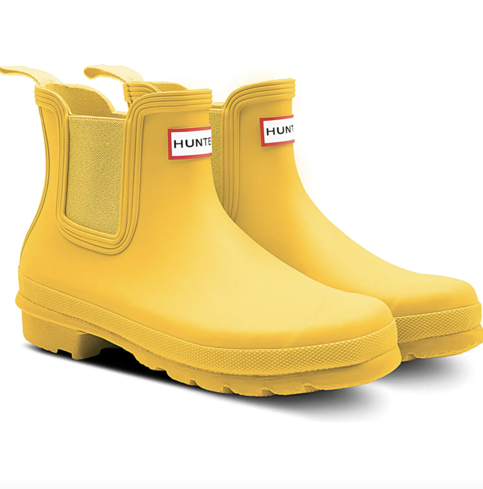 Original Waterproof Chelsea Rain Boot in bright yellow, short hunter rain boots (Photo via Nordstrom)