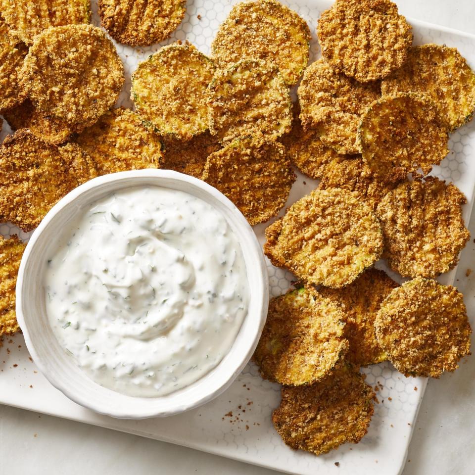 Baked Zucchini Waffle Fries with Creamy Herb Dip