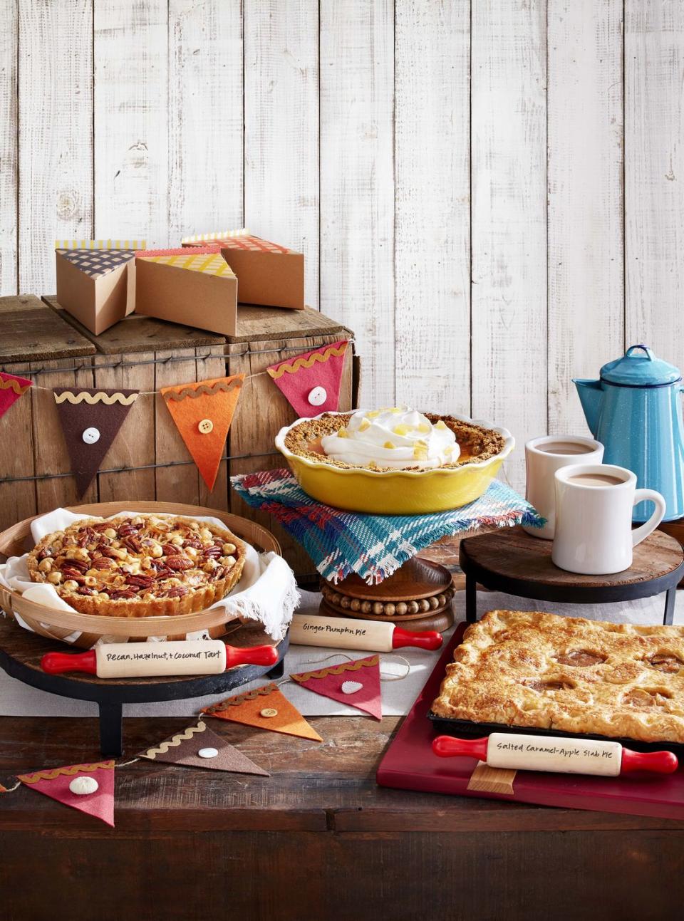 <p>Ask guests to bring two pies, one for sampling and one for divvying up and taking home. Bonus points if you bring copies of the recipe to share! Three to try: <a href="https://www.countryliving.com/food-drinks/a34275204/ginger-pumpkin-pie/" rel="nofollow noopener" target="_blank" data-ylk="slk:Ginger Pumpkin Pie;elm:context_link;itc:0;sec:content-canvas" class="link ">Ginger Pumpkin Pie</a>, <a href="https://www.countryliving.com/food-drinks/a34275052/salted-caramel-apple-slab-pie-recipe/" rel="nofollow noopener" target="_blank" data-ylk="slk:Salted Caramel-Apple Slab Pie;elm:context_link;itc:0;sec:content-canvas" class="link ">Salted Caramel-Apple Slab Pie</a>, and <a href="https://www.countryliving.com/food-drinks/a34275342/pecan-hazelnut-coconut-tart/" rel="nofollow noopener" target="_blank" data-ylk="slk:Pecan, Hazelnut, and Coconut Tart;elm:context_link;itc:0;sec:content-canvas" class="link ">Pecan, Hazelnut, and Coconut Tart</a>.</p>