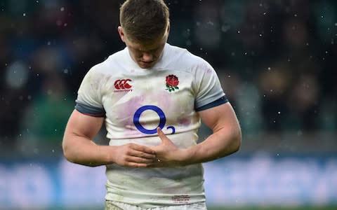 Owen Farrell is dejected at the final whistle - Credit: AFP