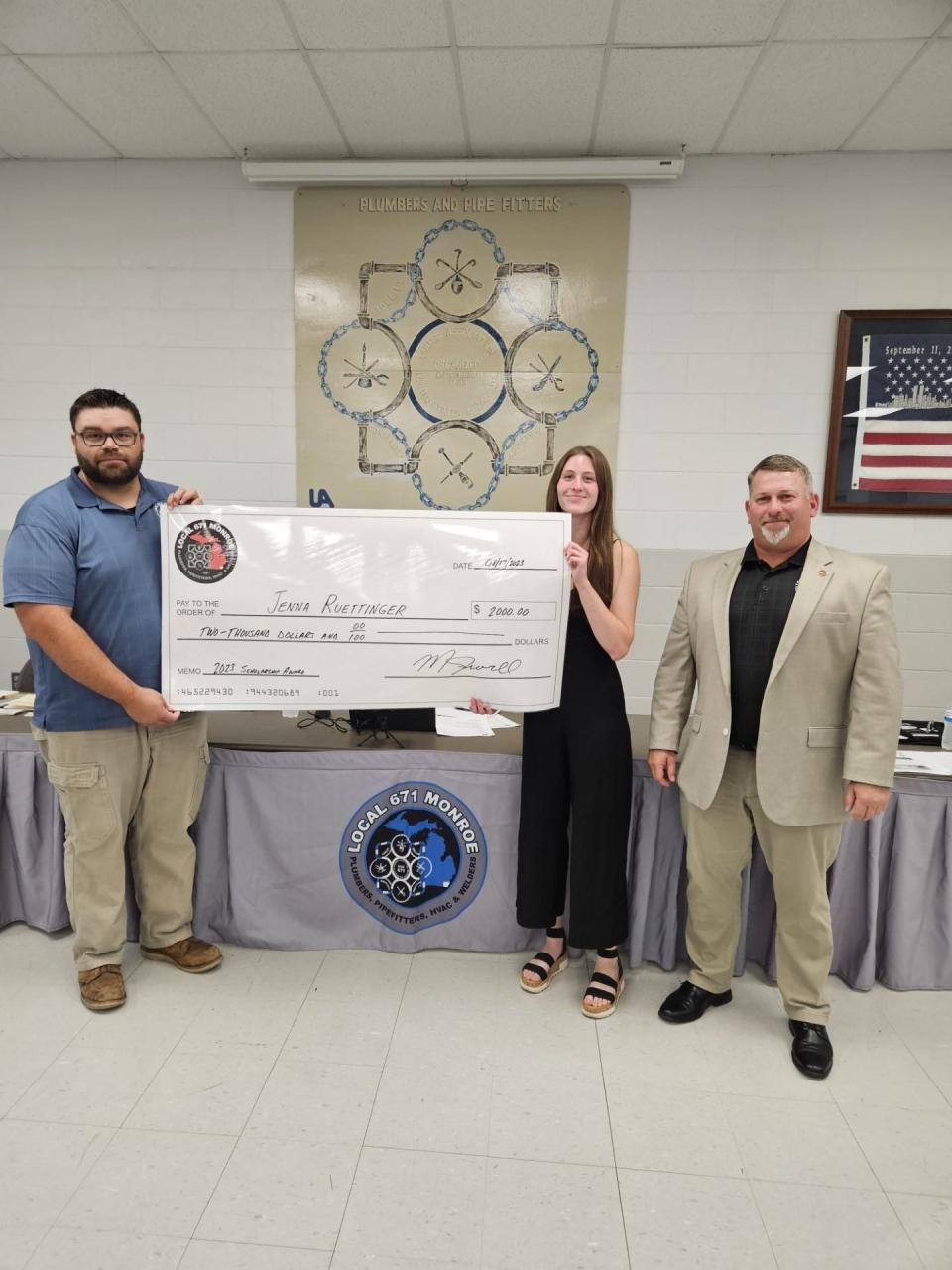 Jenna Ruettinger of Monroe received a $2,000 scholarship from UA Local 671 Plumbers and Pipefitters in Monroe.