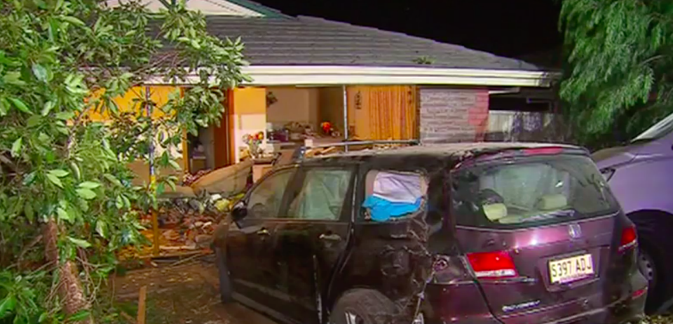 A car crashed into the living room of a house in Adelaide overnight. Source: 7 News
