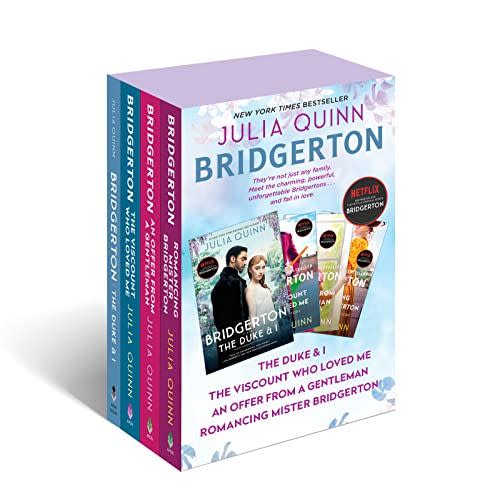 <p>Bridgerton Boxed Set: Books 1-4</p><p>amazon.com</p><p>$42.06</p><p><a href="https://www.amazon.com/dp/0063238780?tag=syn-yahoo-20&ascsubtag=%5Bartid%7C10065.a.20368%5Bsrc%7Cyahoo-us" rel="nofollow noopener" target="_blank" data-ylk="slk:Shop Now;elm:context_link;itc:0;sec:content-canvas" class="link ">Shop Now</a></p><span class="copyright">amazon.com</span>