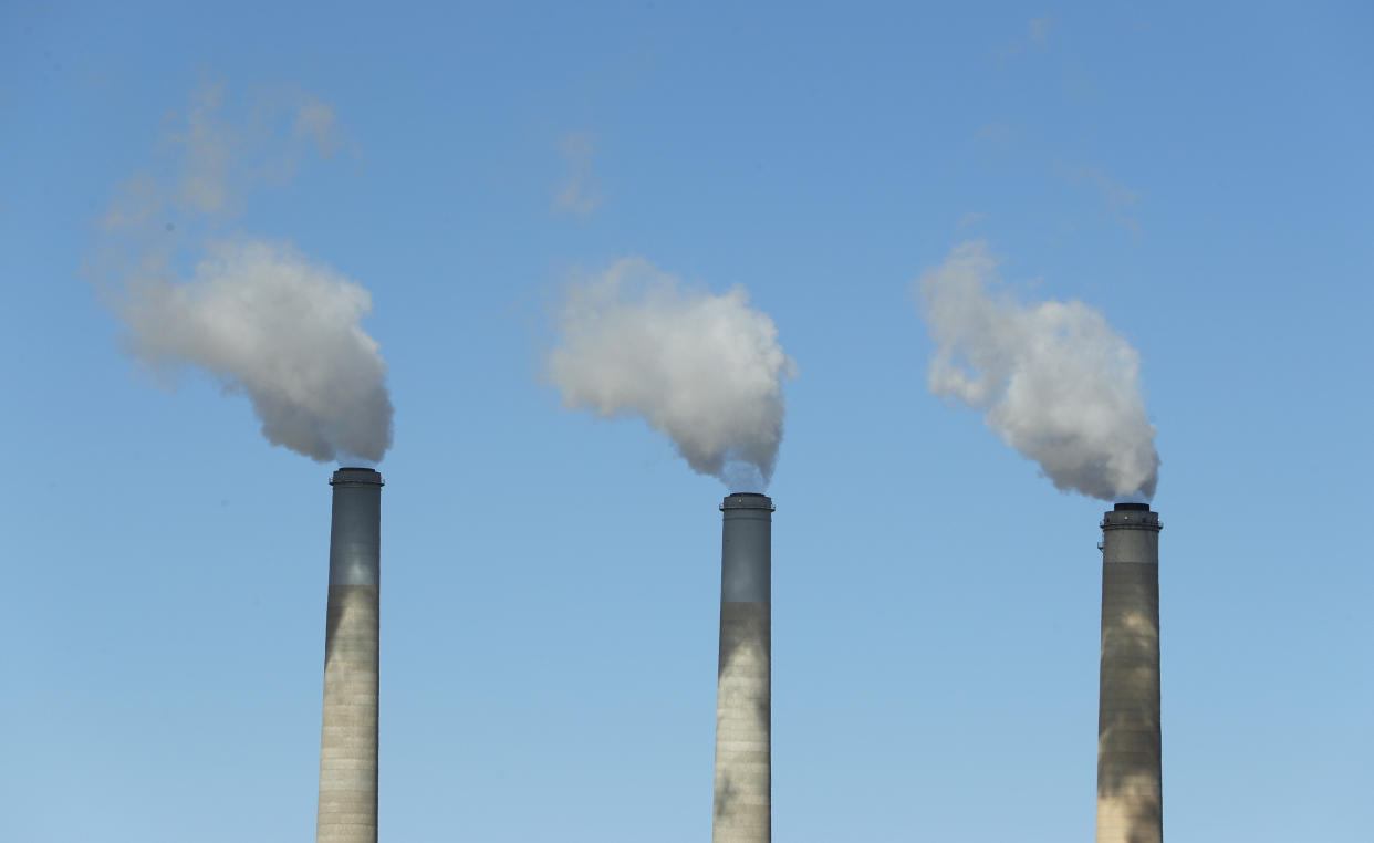 Emissions rise out of three large smokestacks at Pacificorp's coal-fired power plant in Castle Dale, Utah, last October. (Photo: George Frey via Getty Images)