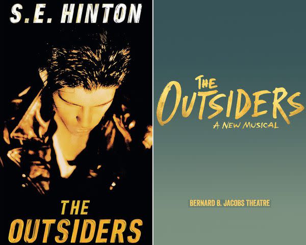 <p>Speak; Playbill</p> The cover of S.E. Hinton's novel and poster for the musical adaptation of 'The Outsiders'