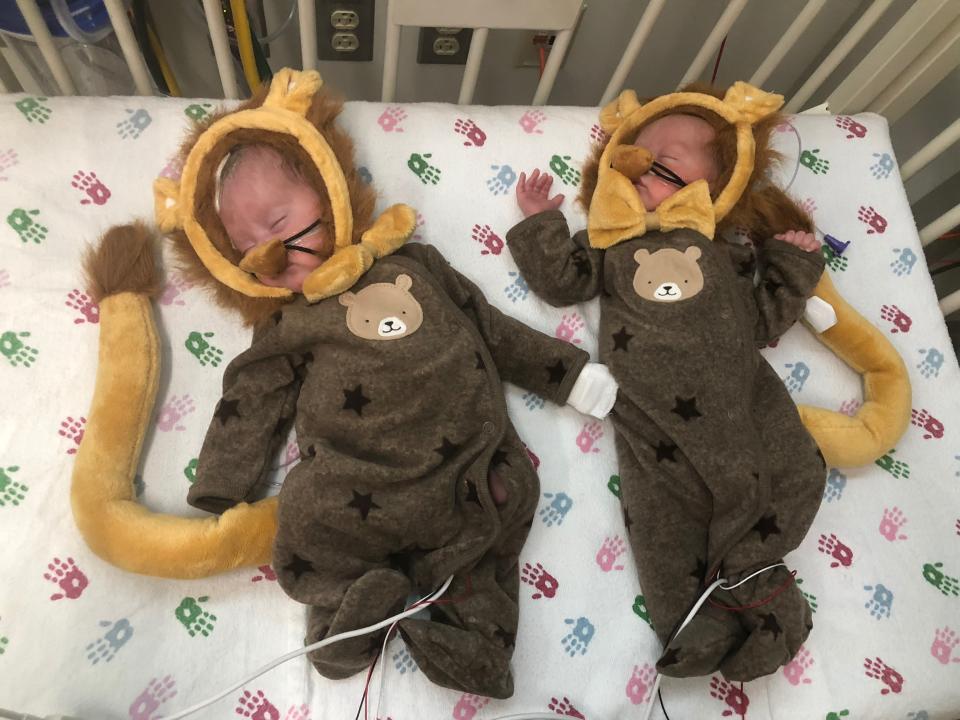 <span>Brothers Nicolai and Nathan</span> were dressed in matching lion onesies. (Photo: Advocate Children’s Hospital)