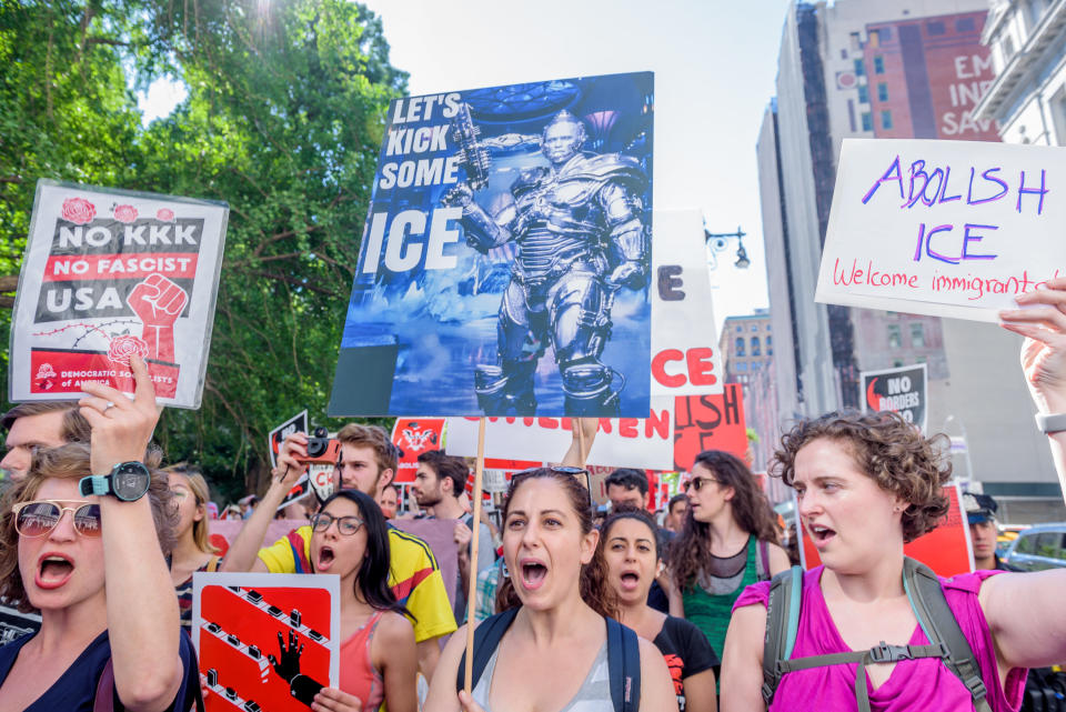 The Democratic Socialists of America&nbsp;march to "Abolish ICE" in New York City on June 29. Mainstream Democrats are increasingly embracing the slogan&nbsp;but often lack a specific policy vision. (Photo: Pacific Press via Getty Images)