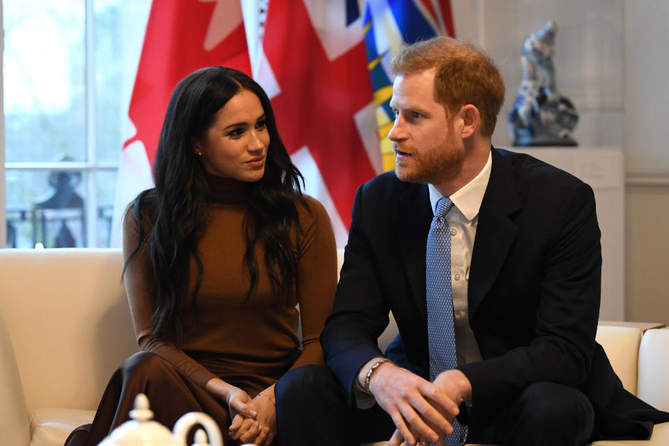 The Duke and Duchess of Sussex during their visit to Canada House, central London, meeting with Canada's High Commissioner to the UK, Janice Charette, as well as staff to thank them for the warm hospitality and support they received during their recent stay in Canada.