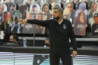 Villanova head coach Jay Wright reacts to a play during an NCAA college basketball game against Providence in Providence, R.I., Saturday, March 6, 2021. (AP Photo/Stew Milne)