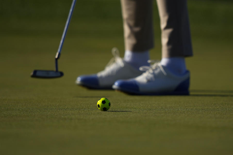 Emma Bush, 15, of Poway, Calif., putts during the Drive Chip & Putt National Finals at Augusta National Golf Club, Sunday, April 2, 2023, in Augusta, Ga. (AP Photo/Matt Slocum)