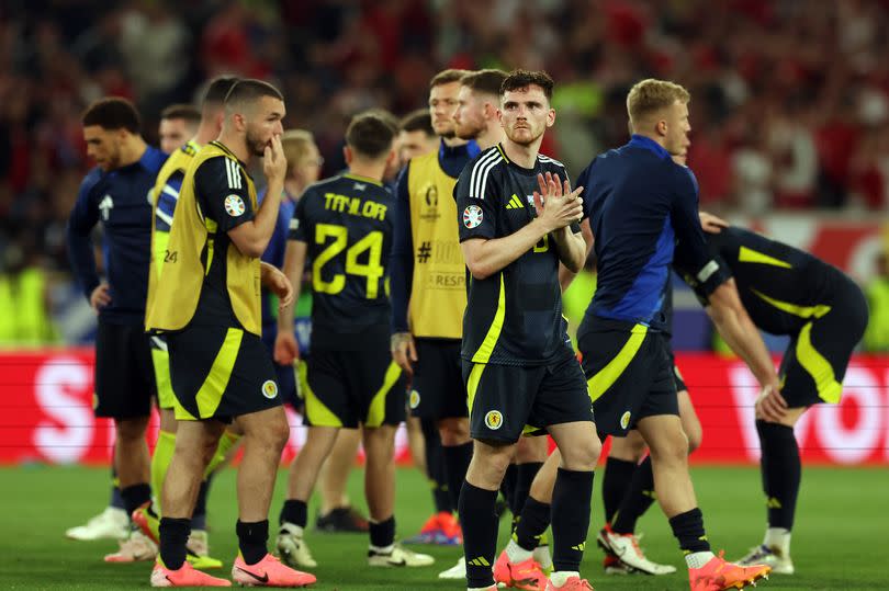 Andy Robertson of Scotland is seen at full time during the UEFA EURO 2024 group stage match between Scotland and Hungary at Stuttgart Arena on June 23, 2024 in Stuttgart, Germany.