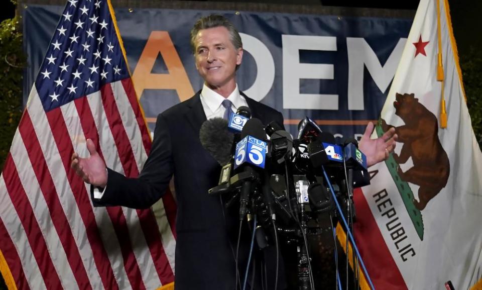Governor Gavin Newsom celebrates victory in the California recall election.
