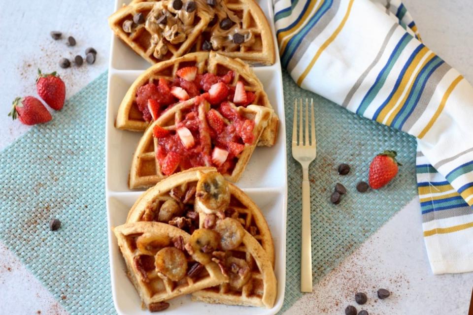 <p>These protein waffles are the perfect addition for Easter brunch. Even better is creating the ultimate waffle toppings bar complete with sweet, savory and crunchy toppings.</p><p><strong>Get the recipe: <a href="https://kimabbagehart.com/kodiak-waffles/" rel="nofollow noopener" target="_blank" data-ylk="slk:Kodiak Waffles;elm:context_link;itc:0;sec:content-canvas" class="link ">Kodiak Waffles</a></strong></p><p><strong>Related: <a href="https://parade.com/865049/brendabennett/21-keto-easter-desserts/" rel="nofollow noopener" target="_blank" data-ylk="slk:21 Keto Easter Desserts;elm:context_link;itc:0;sec:content-canvas" class="link ">21 Keto Easter Desserts</a></strong></p>