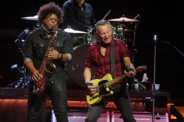 Bruce Springsteen and Jake Clemons onstage in Phoenix — the opening night of Springsteen and the E Street Band's 2024 world tour. - Credit: John Medina/Getty