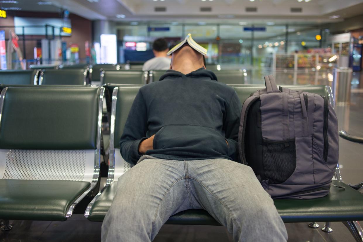 Waiting for a night flight in airport