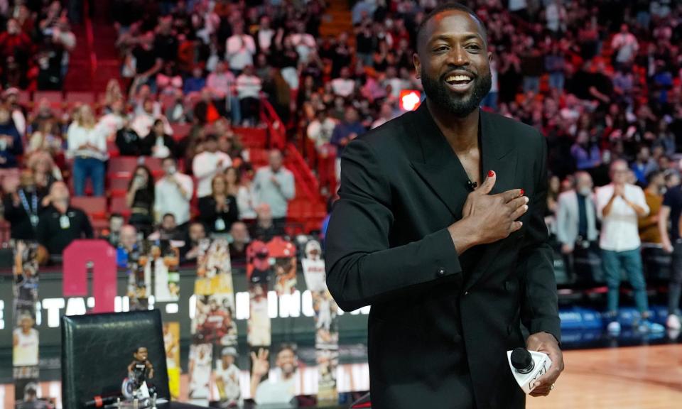 <span>Former Miami Heat star Dwyane Wade wore nail varnish at a ceremony celebrating his induction into basketball’s Hall of Fame.</span><span>Photograph: Lynne Sladky/AP</span>