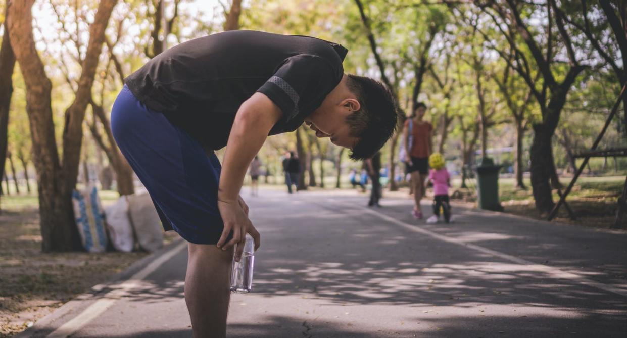 <span class="caption">Exercising too much, too hard can lead not only to burnout but sometimes to a serious condition that can harm the kidneys.</span> <span class="attribution"><a class="link " href="https://www.shutterstock.com/image-photo/tired-man-exhausted-after-extreme-exercise-1009020748" rel="nofollow noopener" target="_blank" data-ylk="slk:Thayut Sutheeravut/Shutterstock.com;elm:context_link;itc:0;sec:content-canvas">Thayut Sutheeravut/Shutterstock.com</a></span>